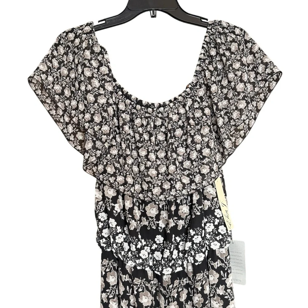NWT ELIZA J Off Shoulder Floral Jumpsuit Romper Black Flowy Ruffle New Size 10 - Picture 4 of 15